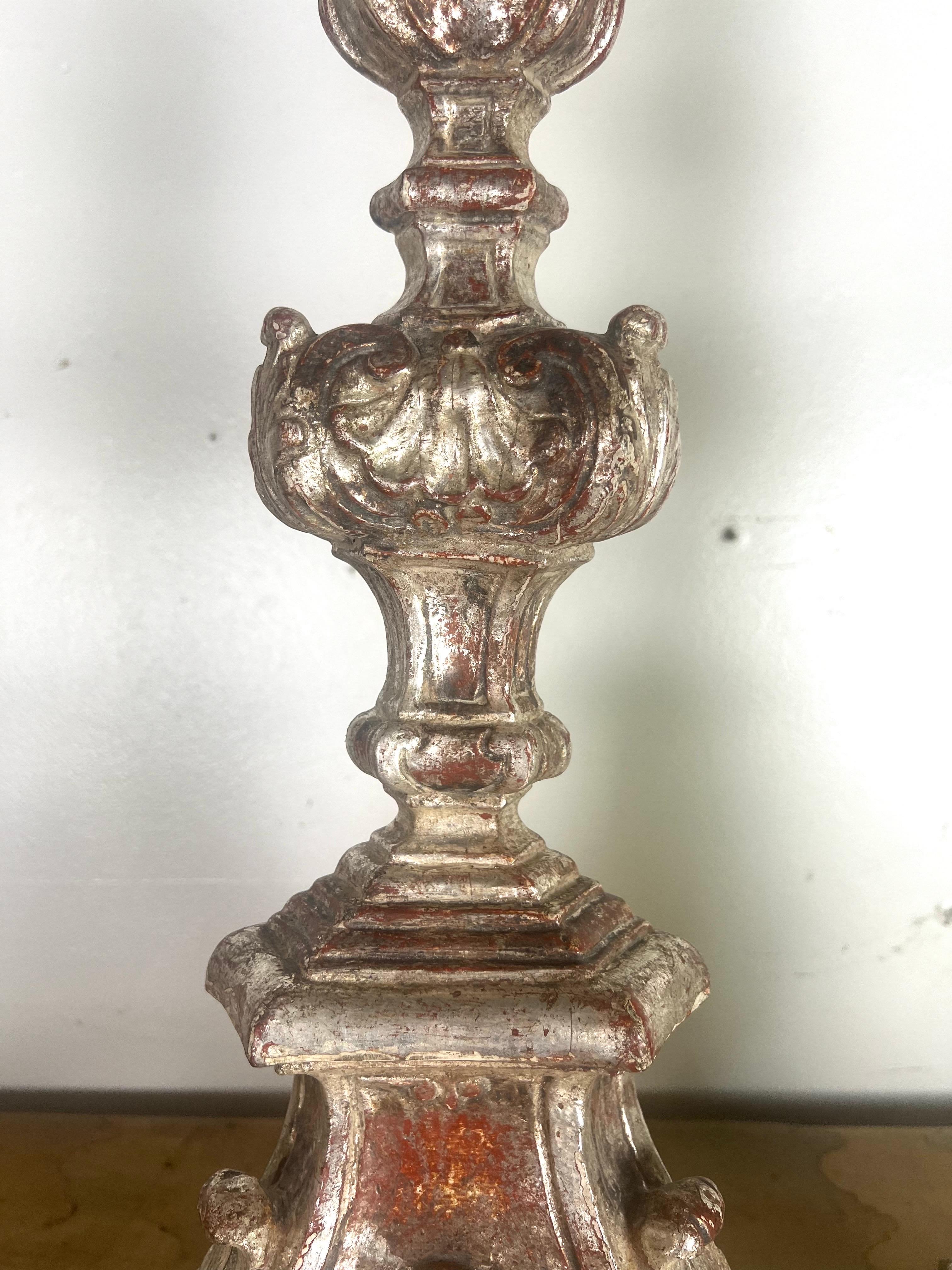 Silver Leaf Pair of 19th Century Italian Silver Gilt Candlesticks For Sale