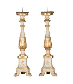 Pair of 19th Century Italian Silver Gilt Carved Wood Candlesticks