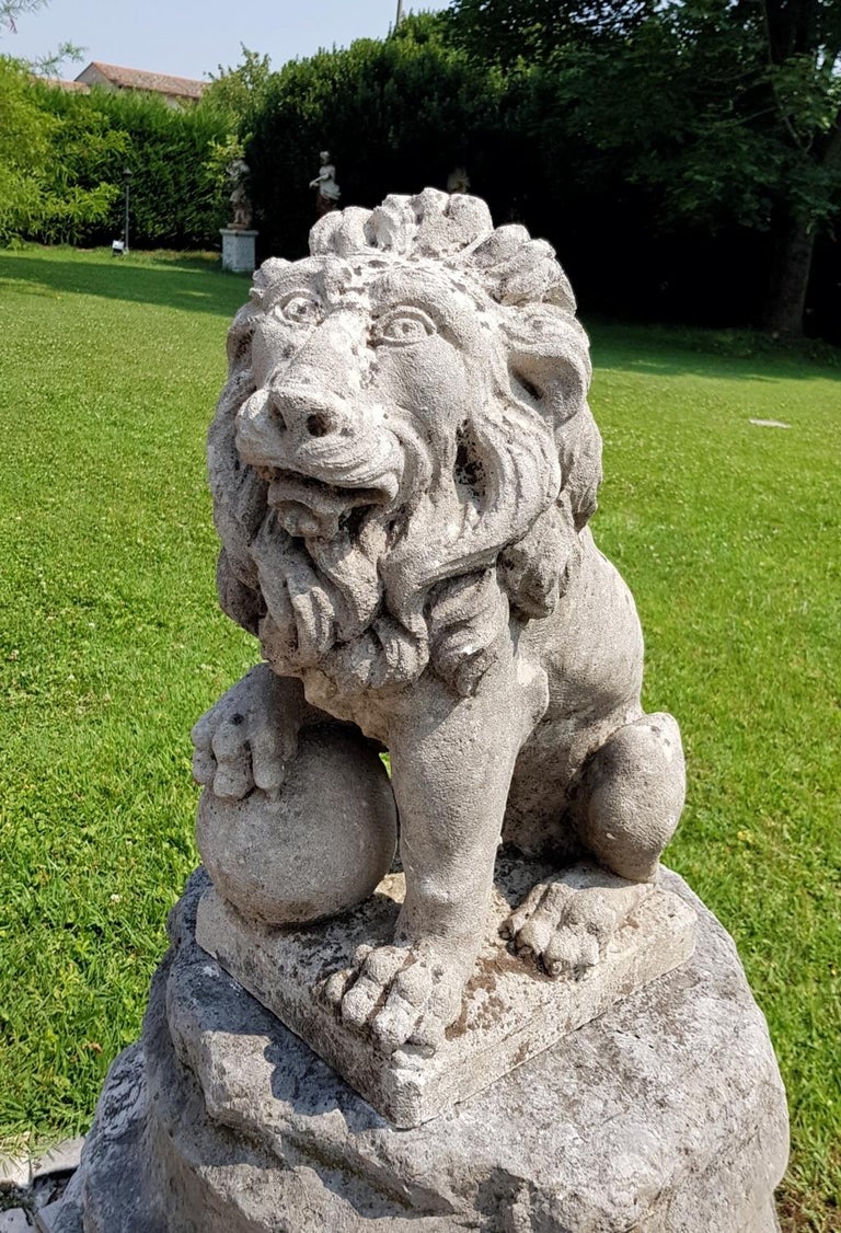 Pair of 19th Century Italian Stone Sculptures, Lions, Venice