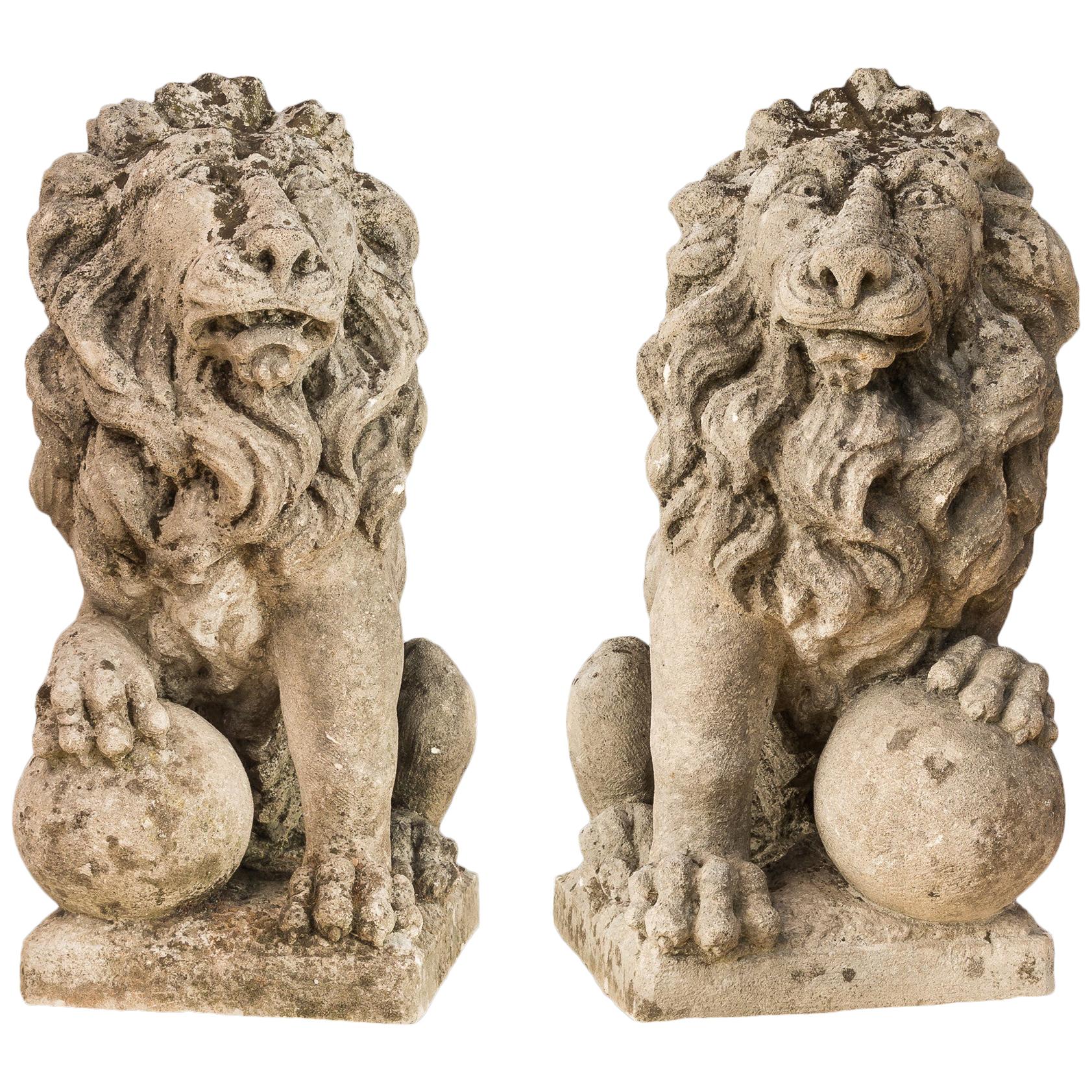 Pair of 19th Century Italian Stone Sculptures, Lions, Venice