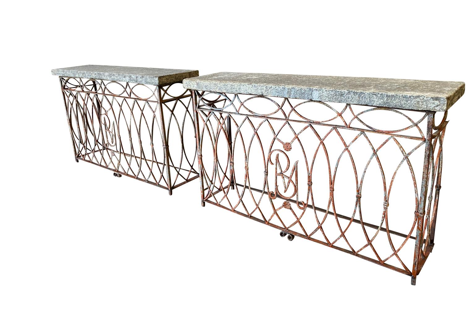 Pair of 19th Century Italian Stone Top Console Tables For Sale 1