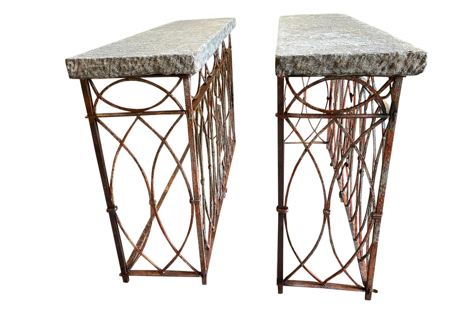 Pair of 19th Century Italian Stone Top Console Tables For Sale 4