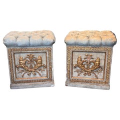 Pair of 19th-century Italian stools with hand-painted and gilt details