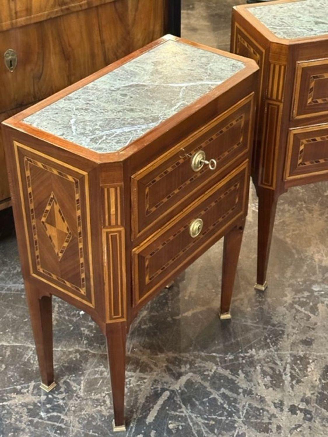 Pair of 19th Century Italian Tables with Marquetry Inlay In Good Condition For Sale In Dallas, TX