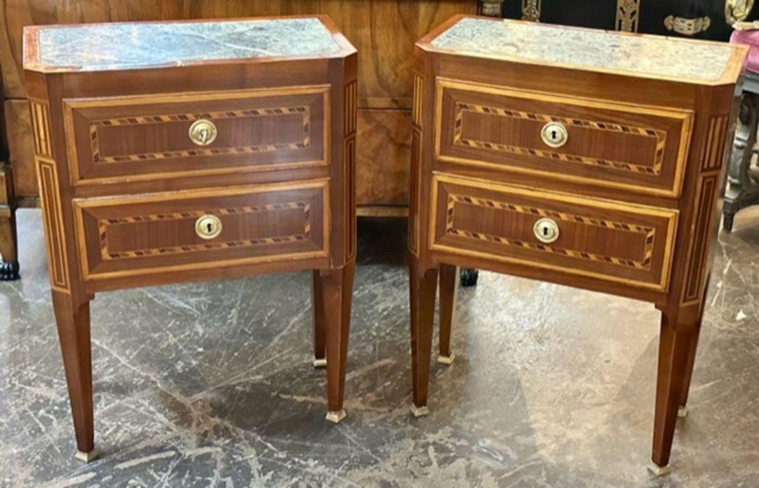 Pair of 19th Century Italian Tables with Marquetry Inlay For Sale 1