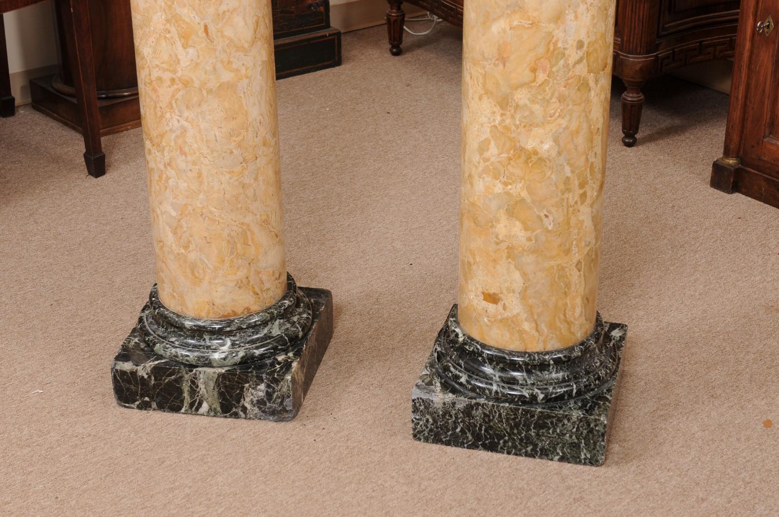 Pair of 19th Century Italian Tan & Green Marble Columns/Pedestals For Sale 12