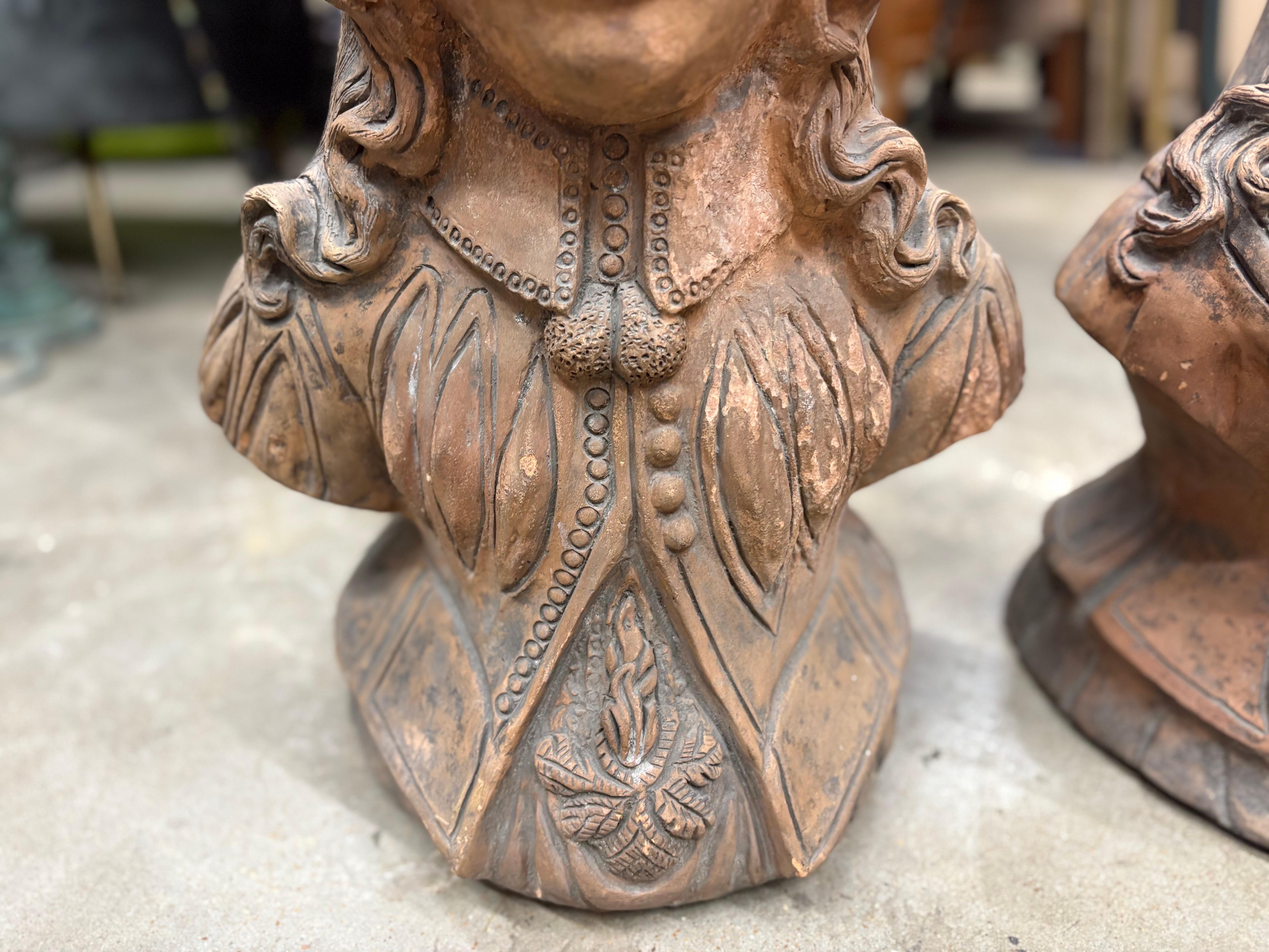 Barocco Coppia di busti in terracotta italiana del XIX secolo in vendita
