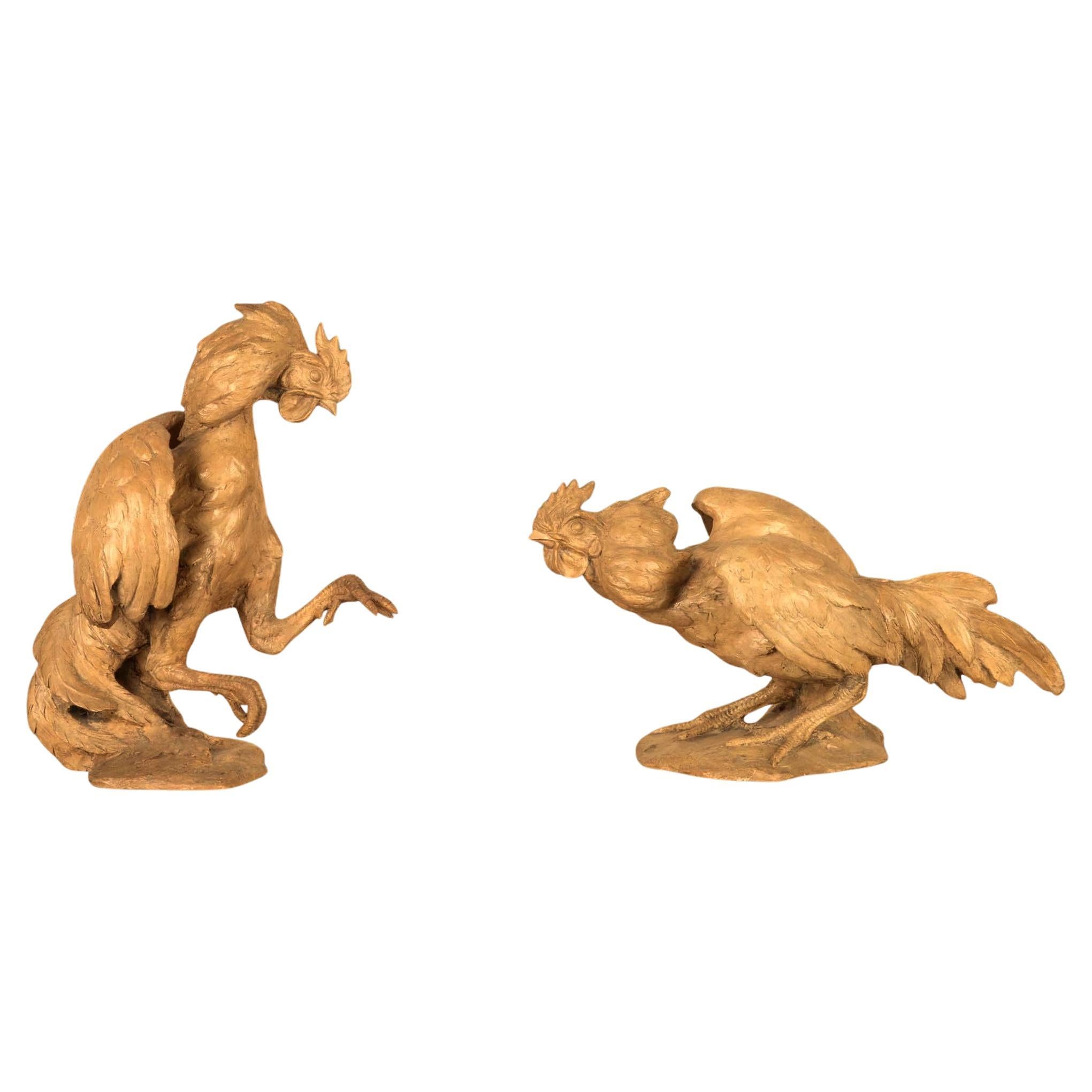 Pair of 19th Century Italian Terracotta Cockerels For Sale