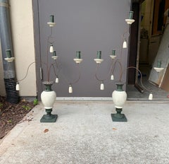 Pair of 19th Century Italian Tole & Wood Four-Candle Candelabras, Custom Finish