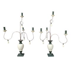 Pair of 19th Century Italian Tole & Wood Four-Candle Candelabras, Custom Finish