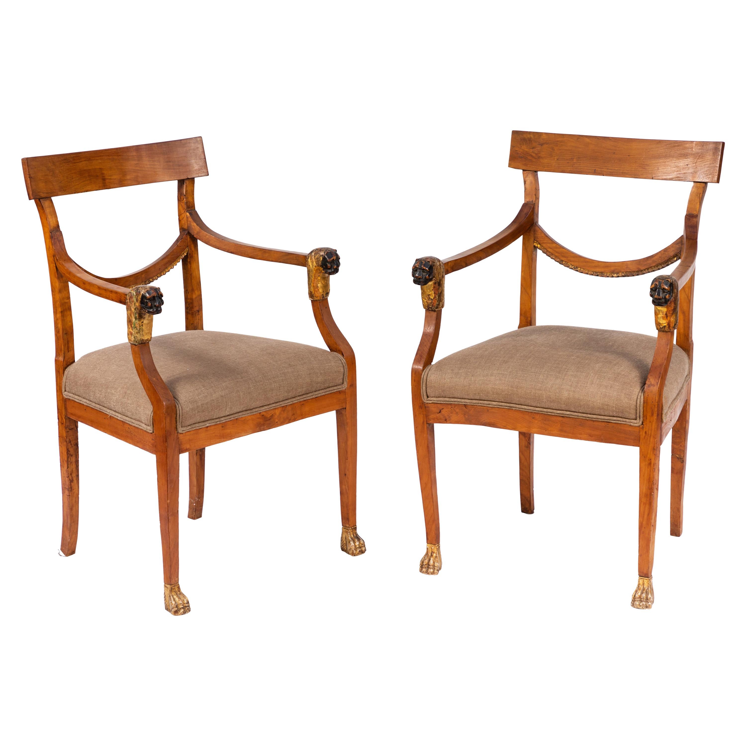 Pair of 19th Century Italian Walnut Armchairs