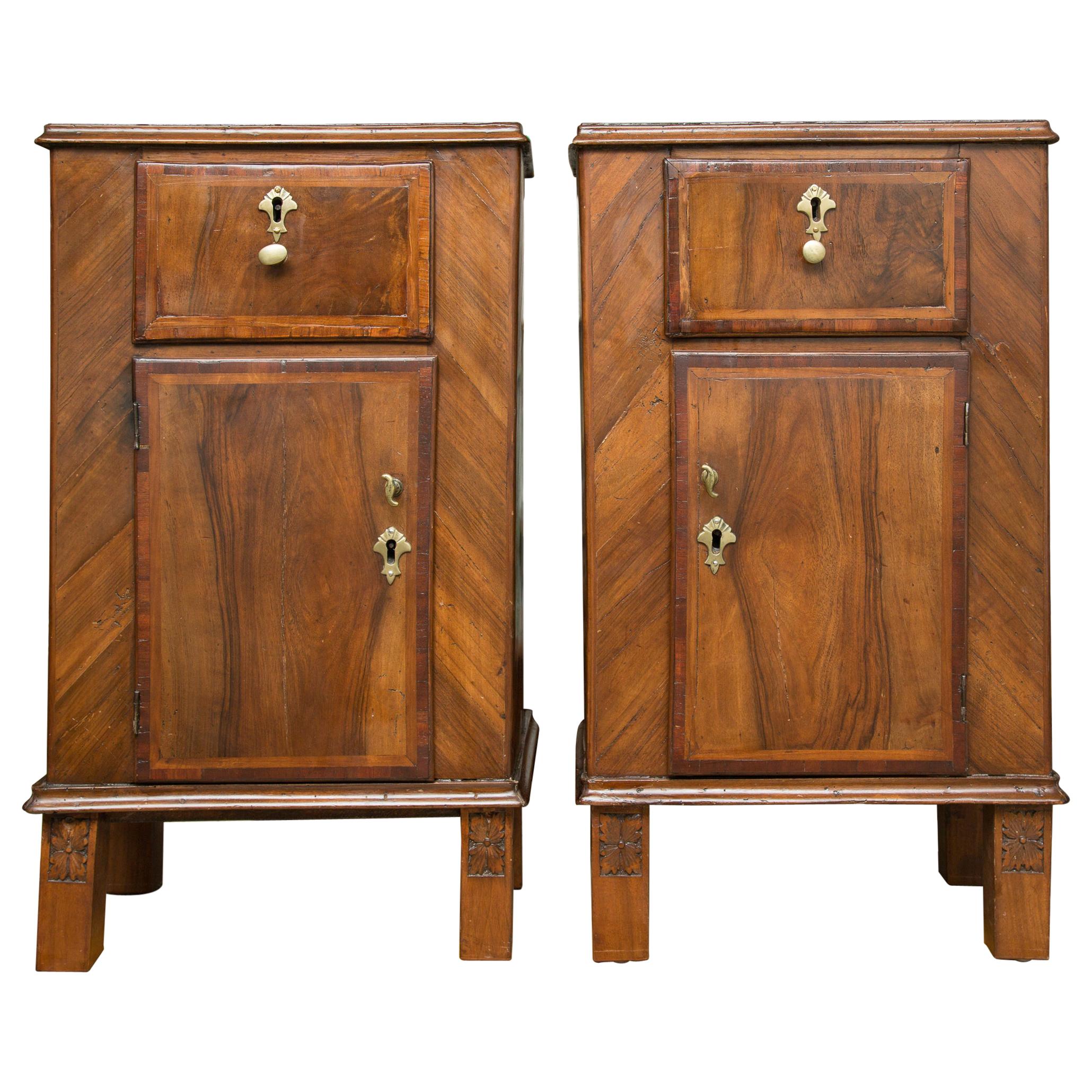 Pair of 19th Century Italian Walnut Bedside Cabinets