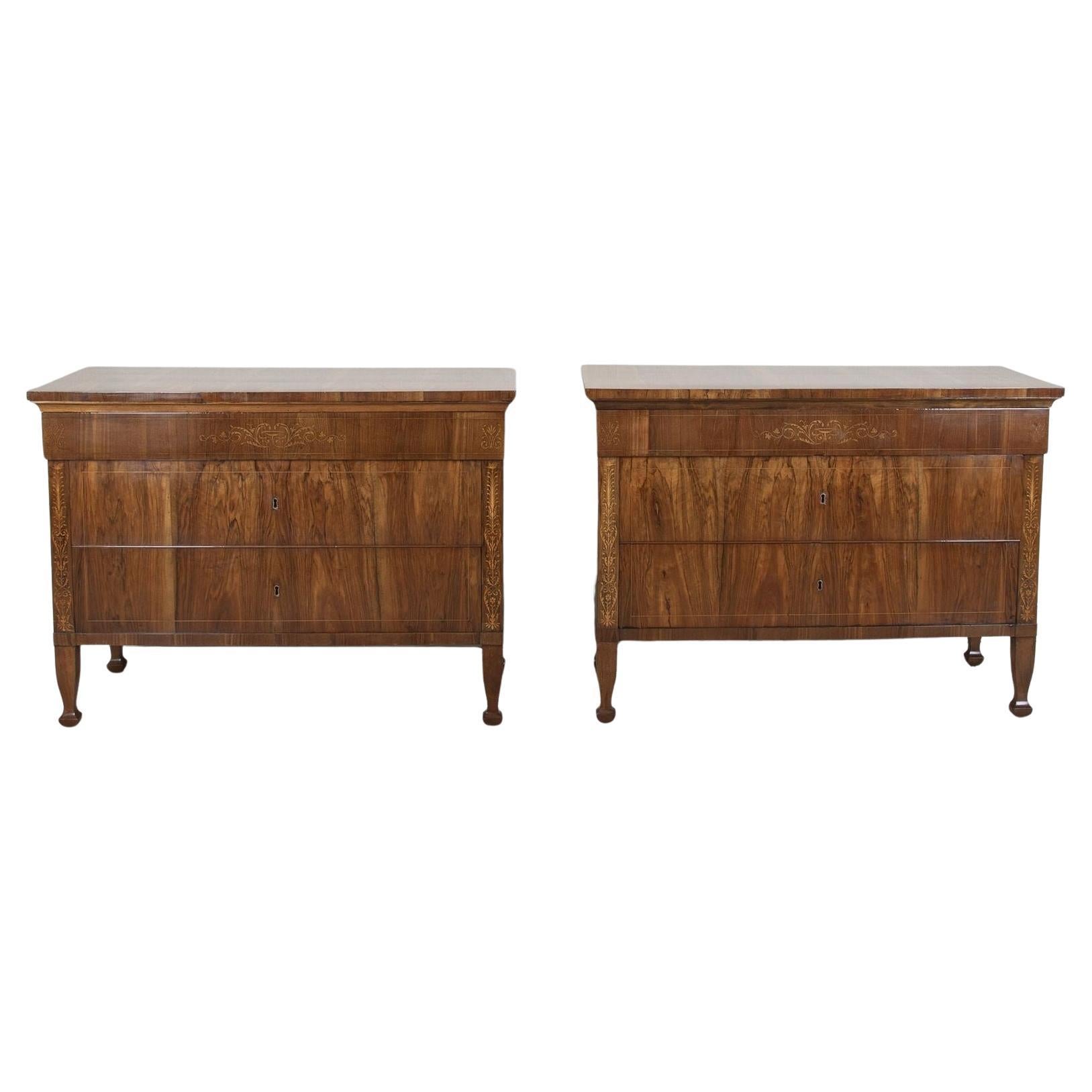 Pair of 19th Century Italian Walnut Commodes For Sale