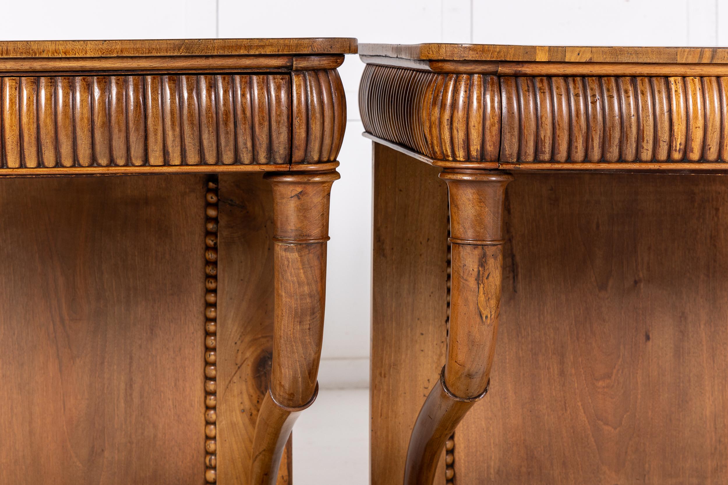 Pair of 19th Century Italian Walnut Console Tables For Sale 1