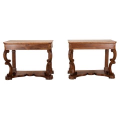 Pair of 19th Century Italian Walnut Console Tables
