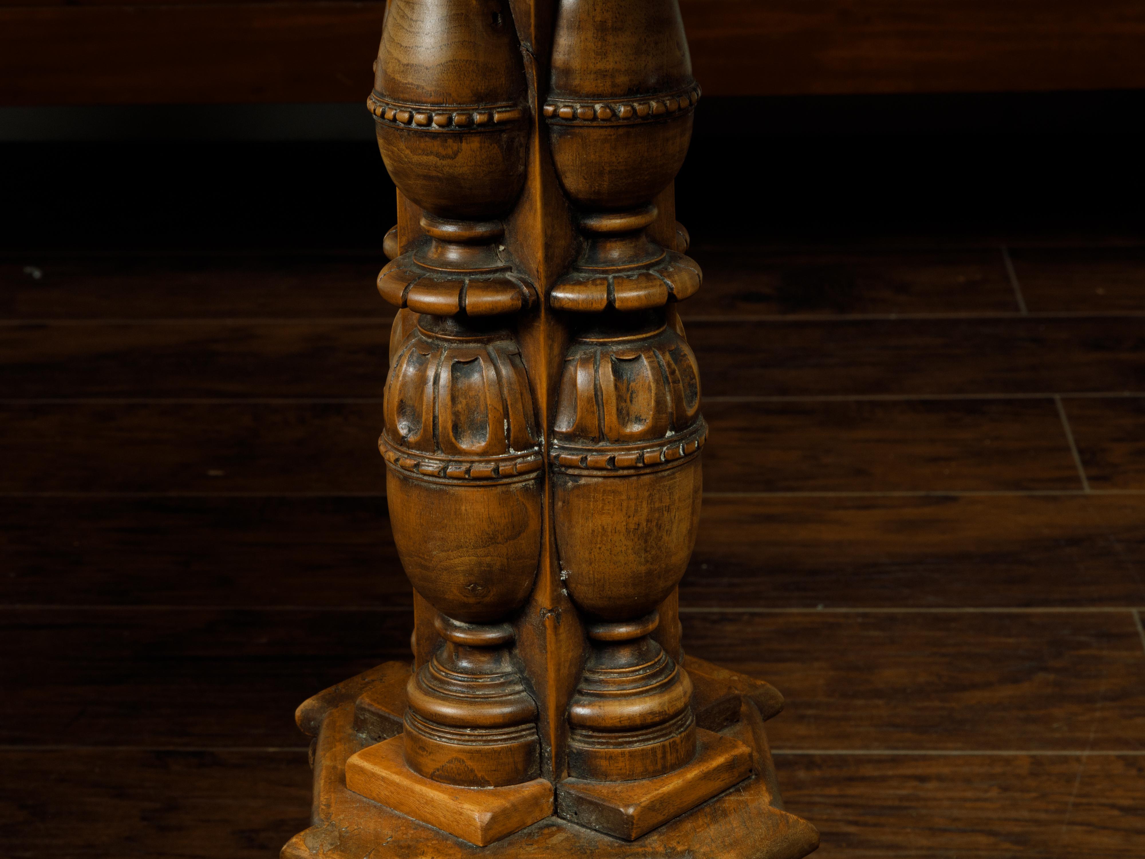 Pair of 19th Century Italian Walnut Guéridons with Octagonal Top and Ornate Base In Good Condition In Atlanta, GA