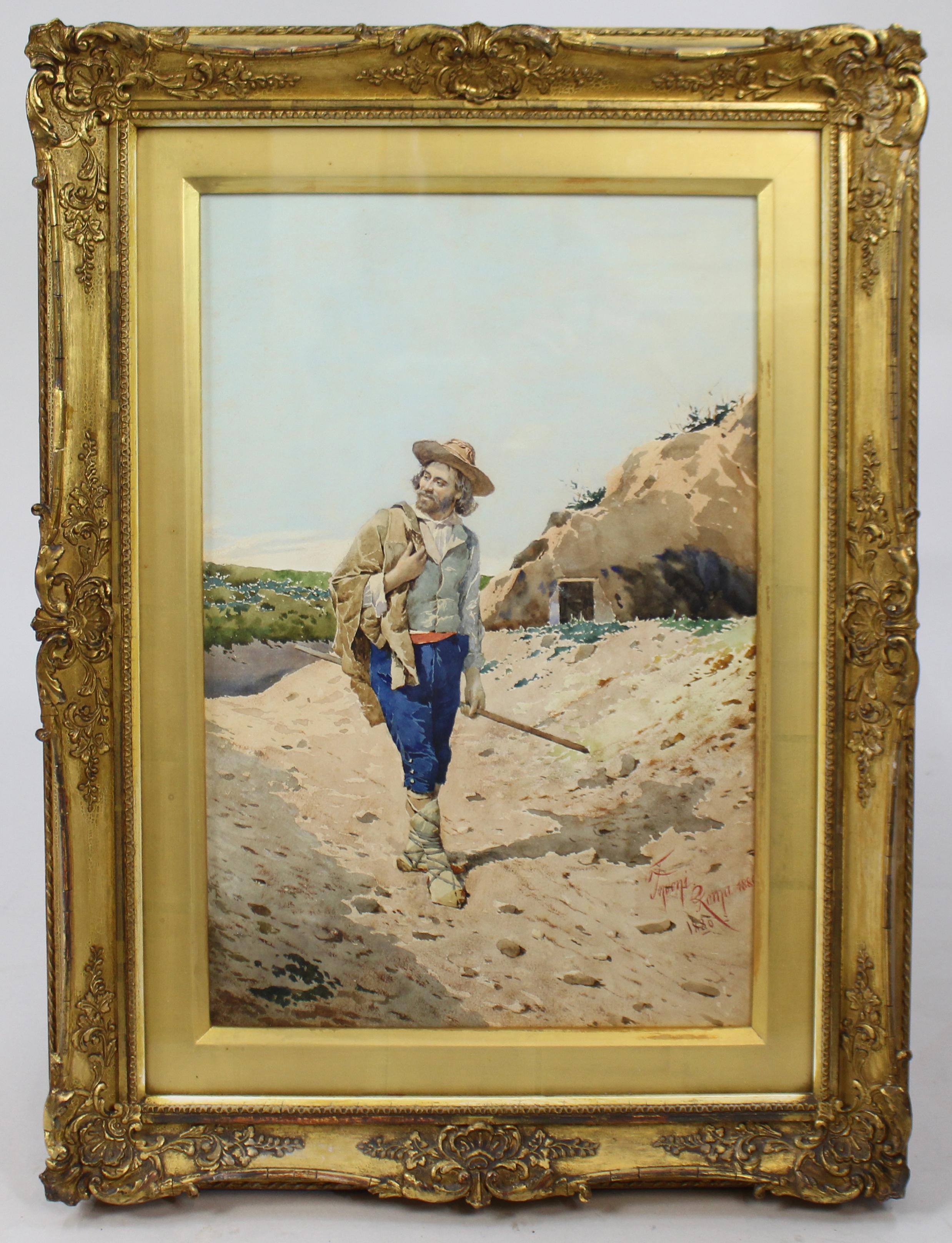 Pair of 19th Century Italian Watercolours by Filippo Indoni, Signed & Dated 1880 For Sale 10