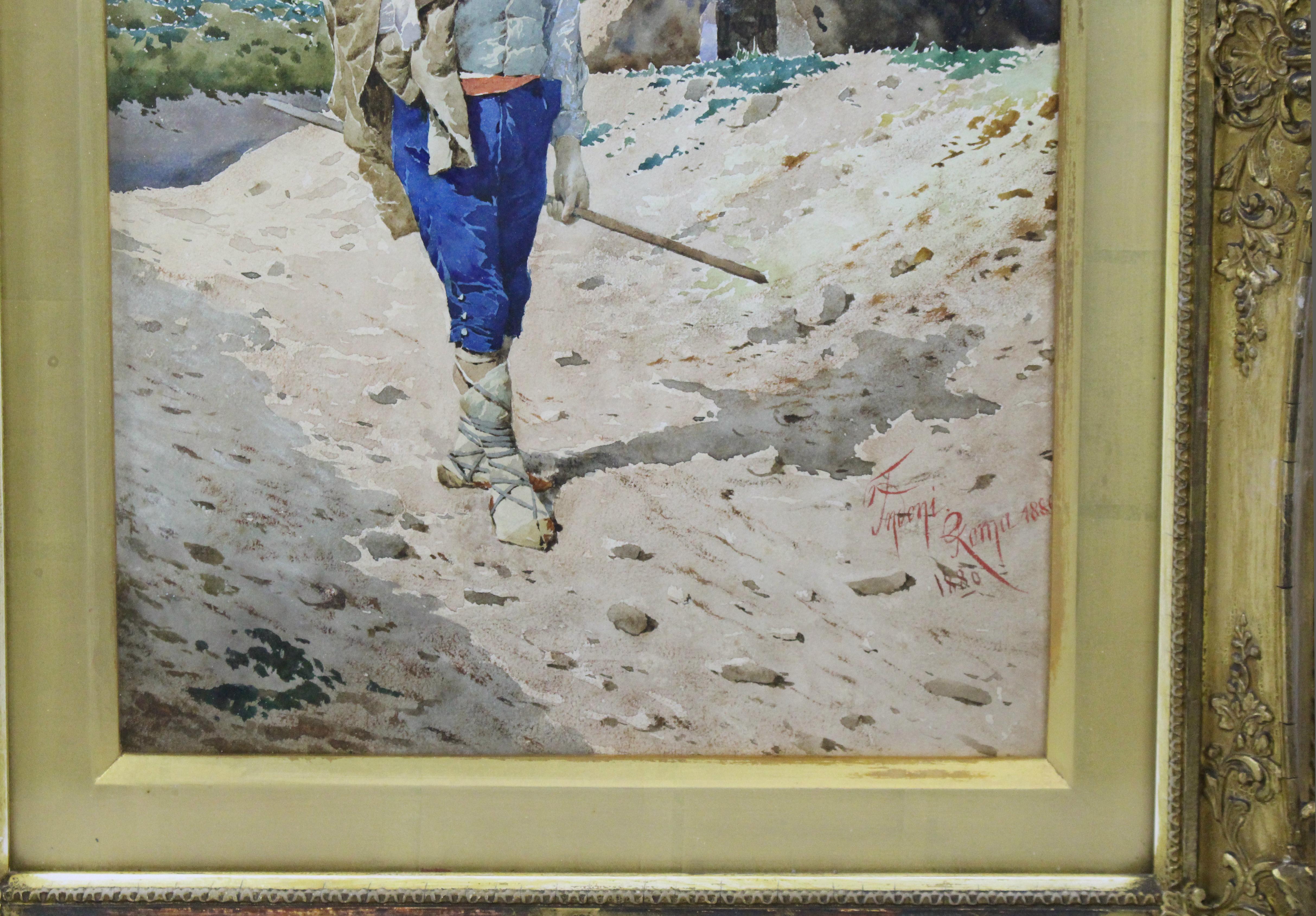 Pair of 19th Century Italian Watercolours by Filippo Indoni, Signed & Dated 1880 For Sale 15
