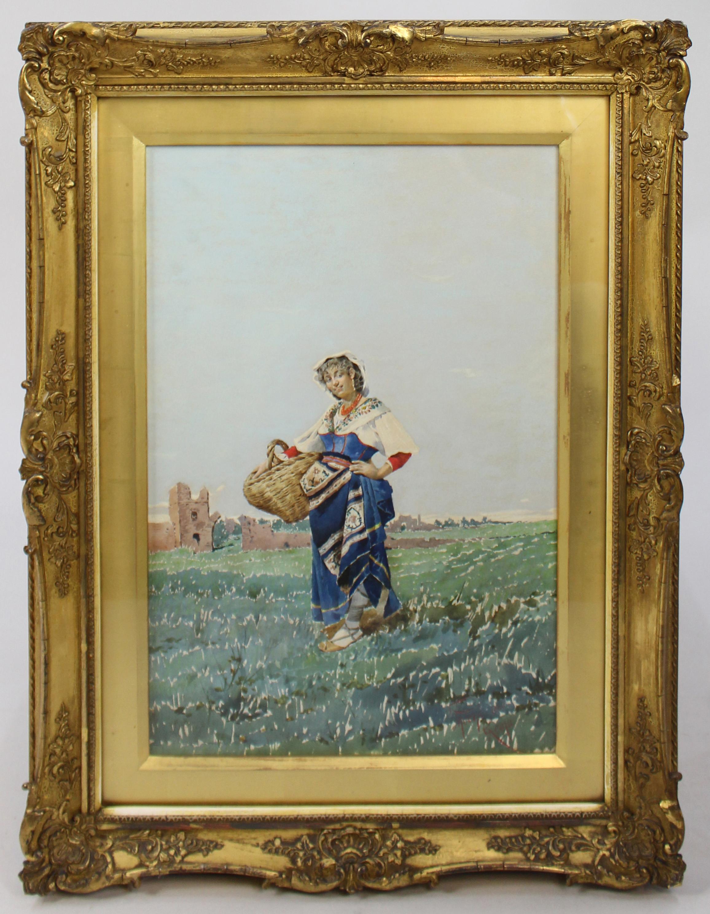 Pair of 19th Century Italian Watercolours by Filippo Indoni, Signed & Dated 1880 In Good Condition For Sale In Worcester, GB
