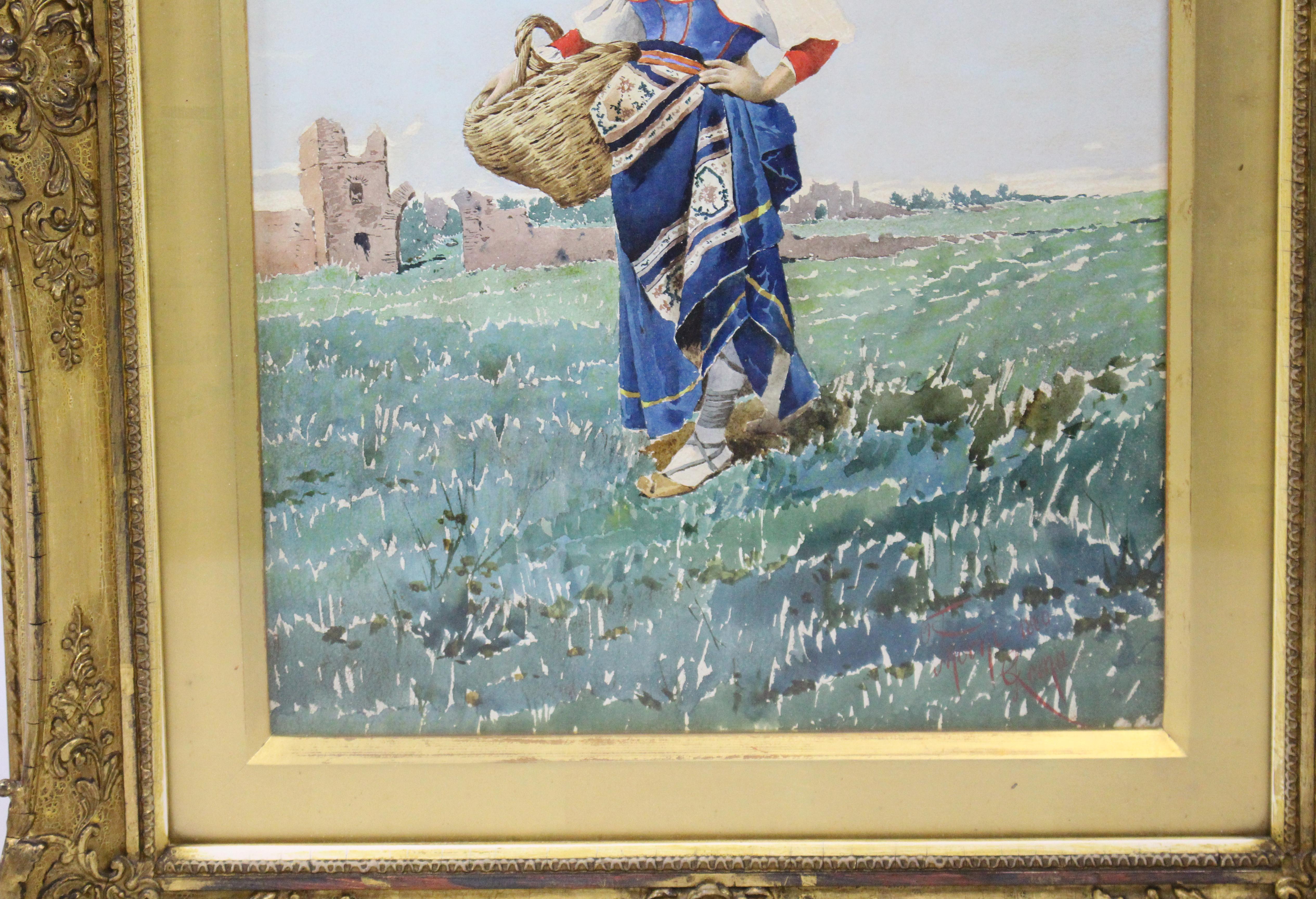 Pair of 19th Century Italian Watercolours by Filippo Indoni, Signed & Dated 1880 For Sale 3