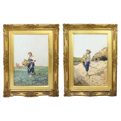 Antique Pair of 19th Century Italian Watercolours by Filippo Indoni, Signed & Dated 1880
