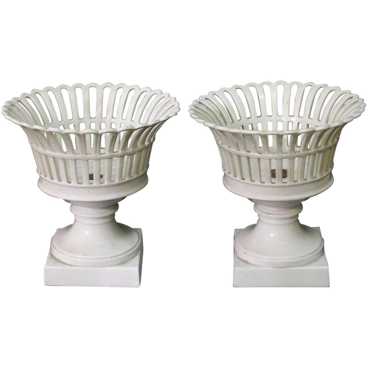 Pair of 19th Century Italian White Porcelain Fruit Baskets or Bowls For Sale