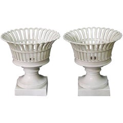 Pair of 19th Century Italian White Porcelain Fruit Baskets or Bowls