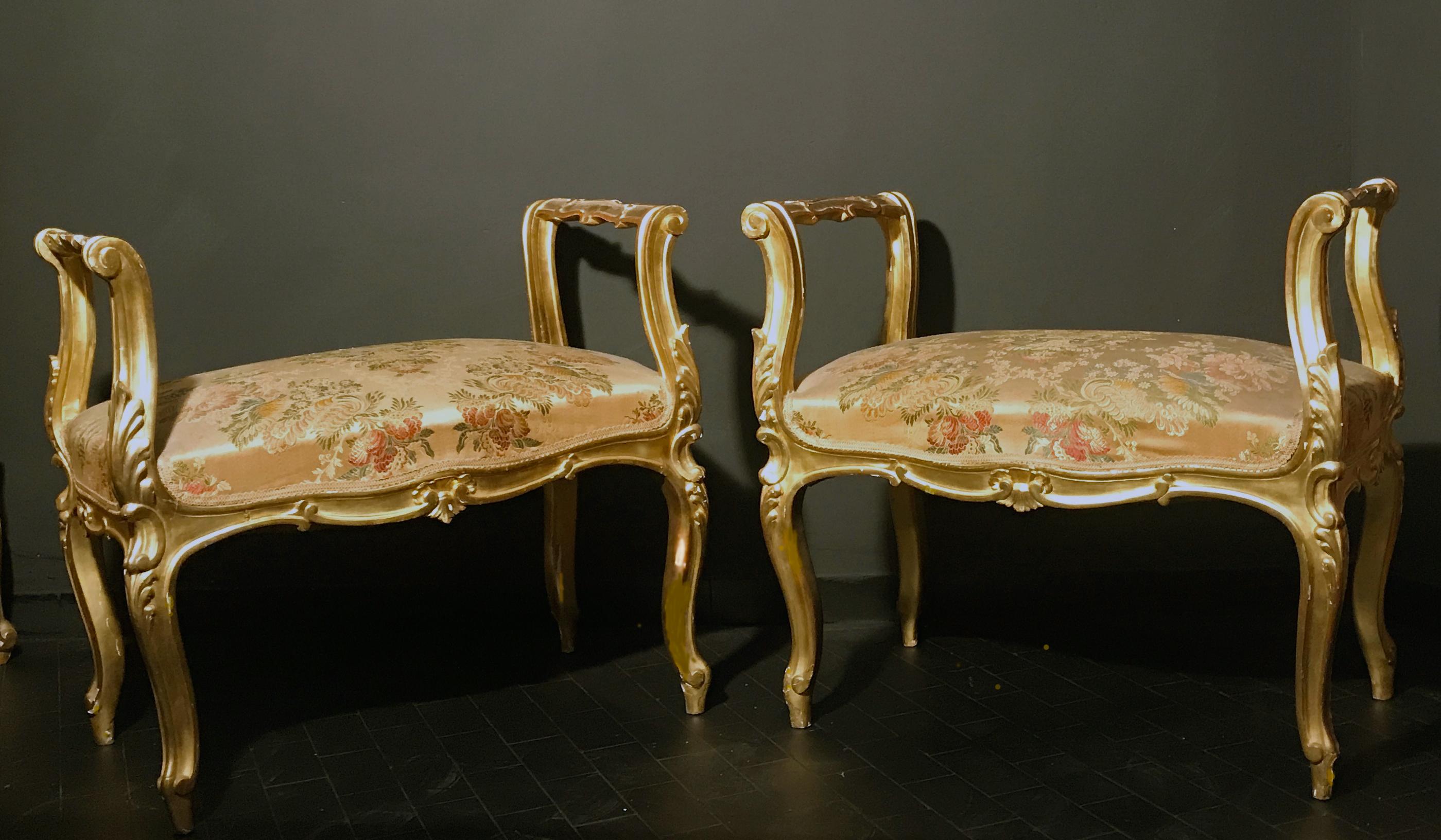 Louis XV Pair of 19th Century Italian Window Benches or Settees For Sale