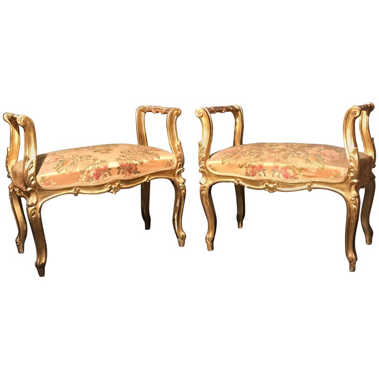 Pair Of 19th Century Italian Window Benches Or Settees For Sale At