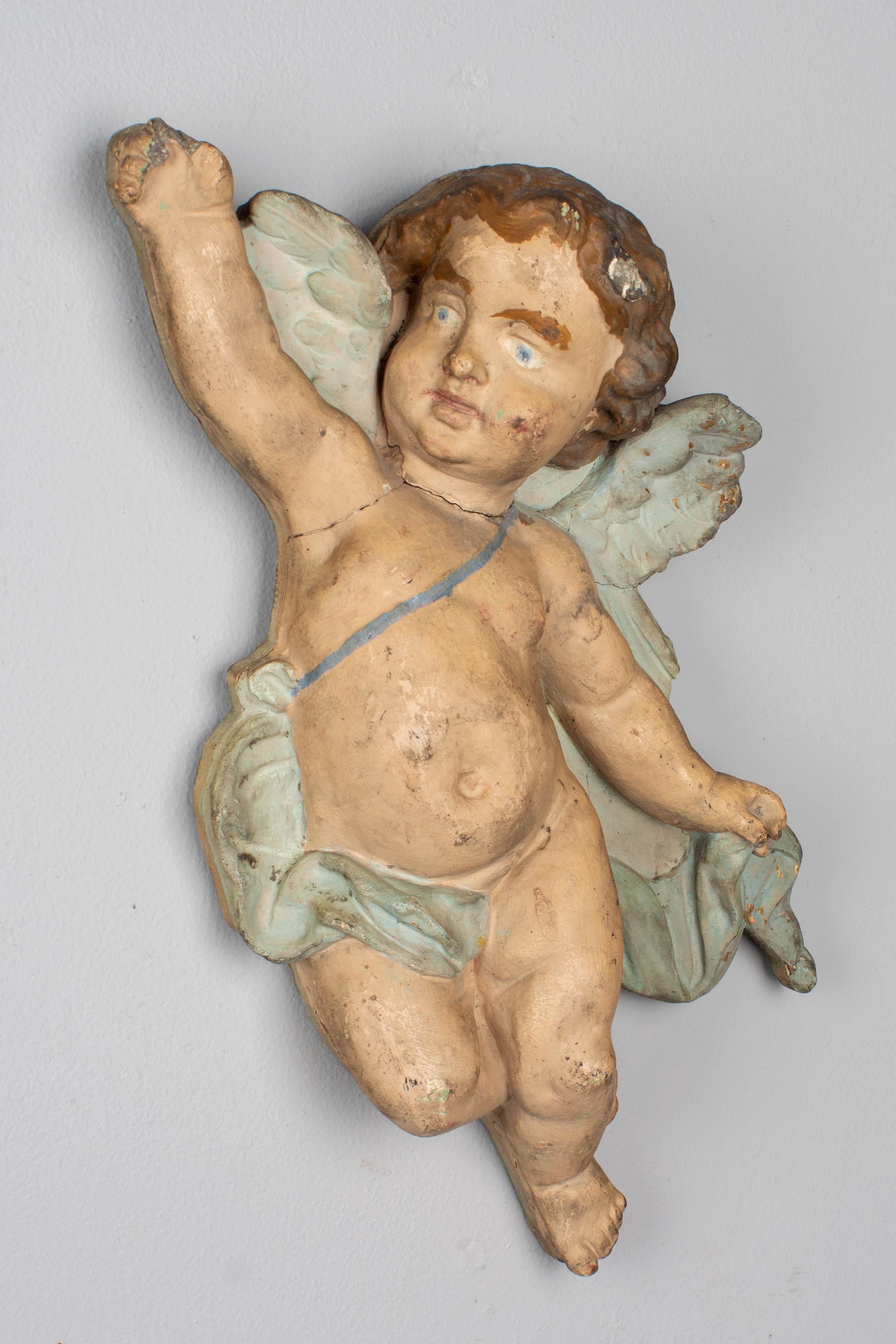 Pine Pair of 19th Century Italian Winged Putti Wall Sculptures