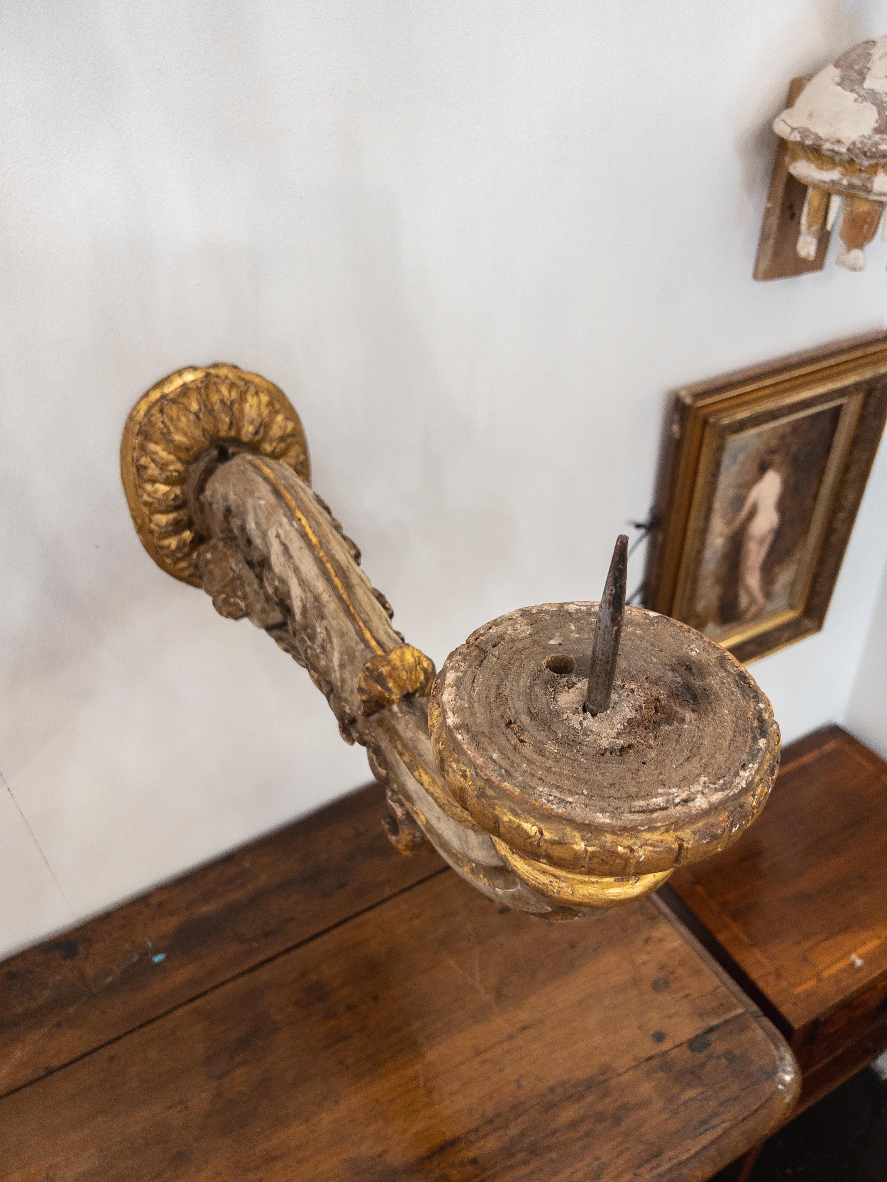 Metal Pair of 19th Century Italian Wood Carved Sconces