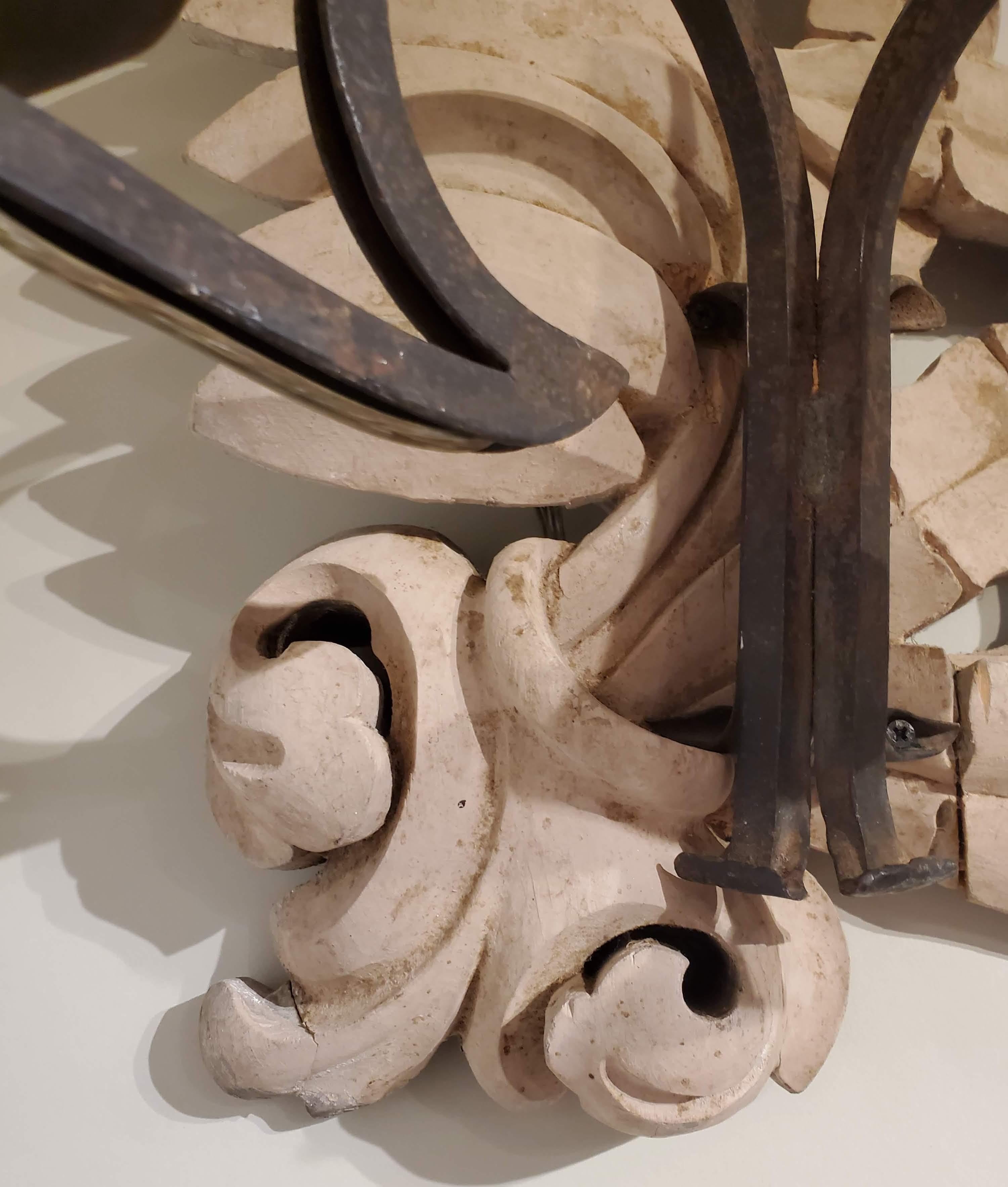Pair of 19th Century Italian Wrought Iron and Lime Wood 