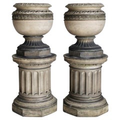 Pair of 19th Century James Pulham Terracotta Garden Urns on Plinths