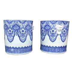 Pair of 19th Century Japanese Blue and White Cachepots, Prob. Braziers