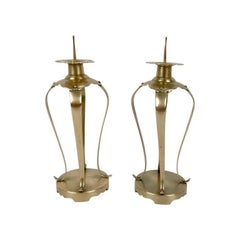 Paire de chandeliers japonais en laiton du 19ème siècle, période Meiji