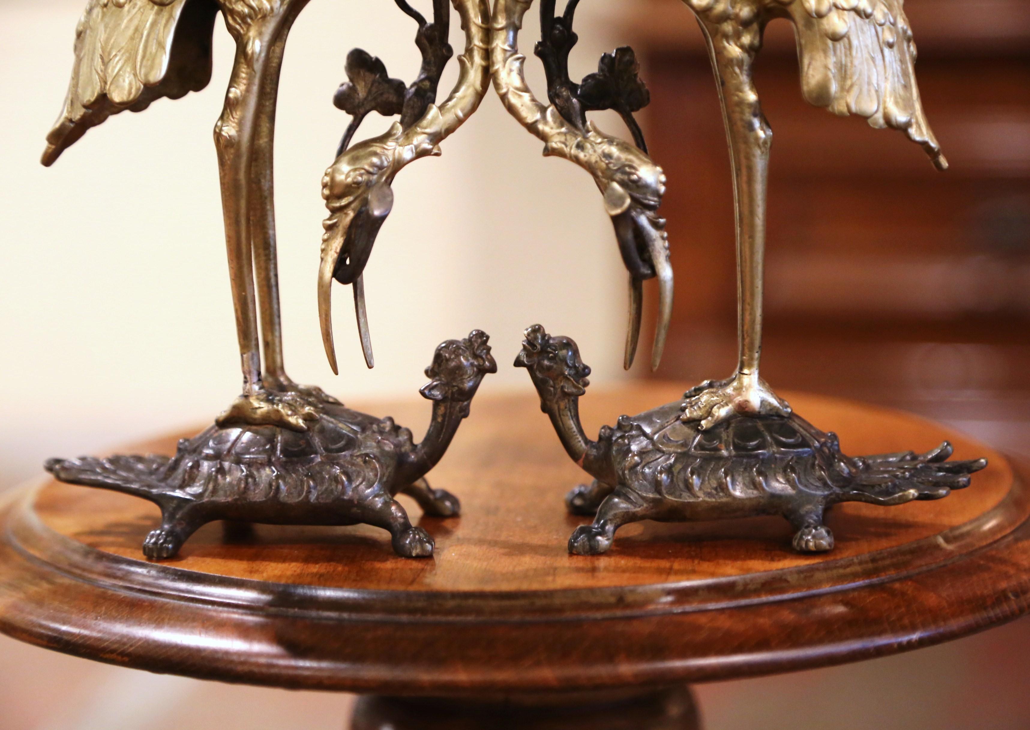 Pair of 19th Century Japanese Bronze Crane and Turtle Candle Holders 4