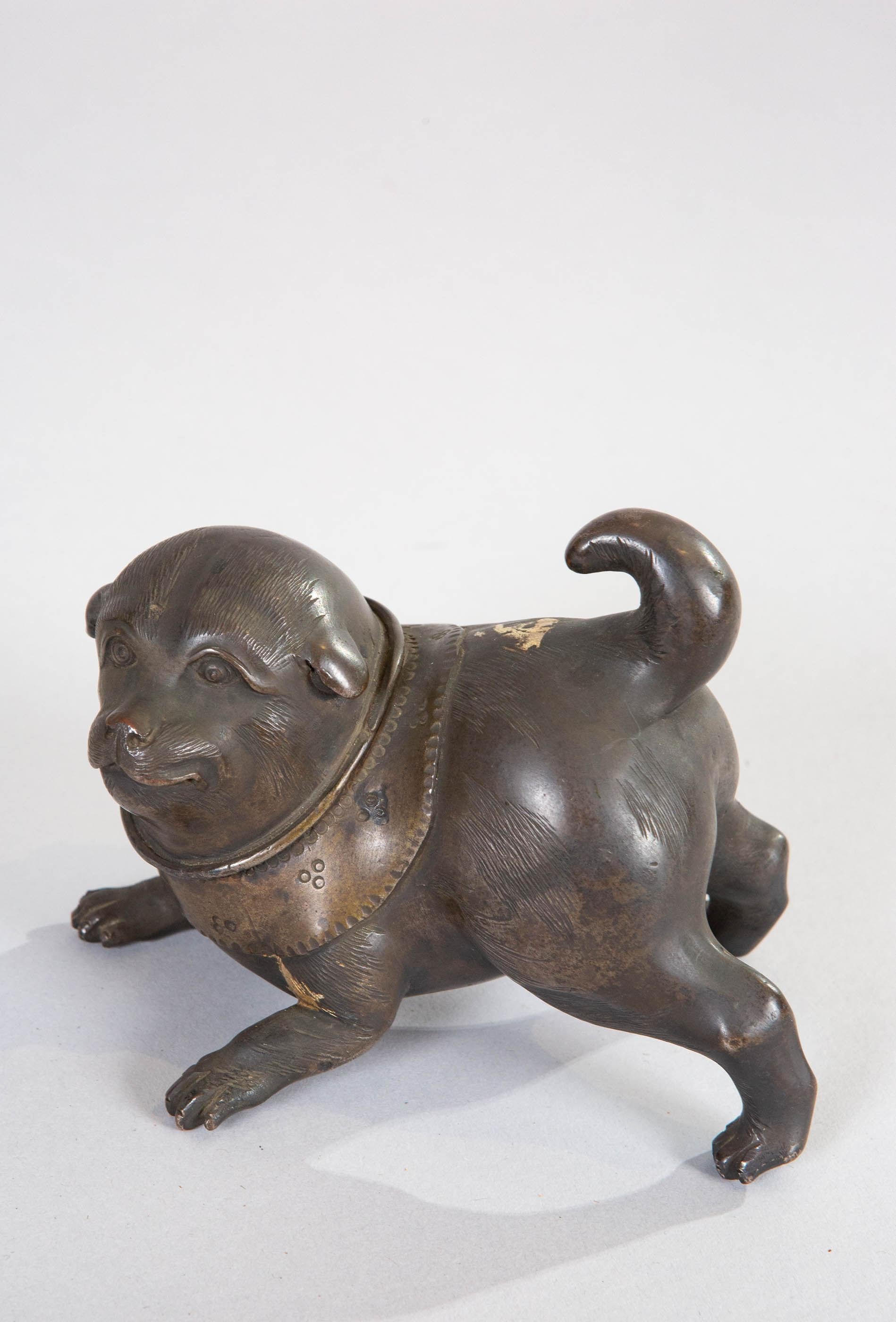 Pair of 19th Century Japanese Bronze Playful Puppies For Sale 4