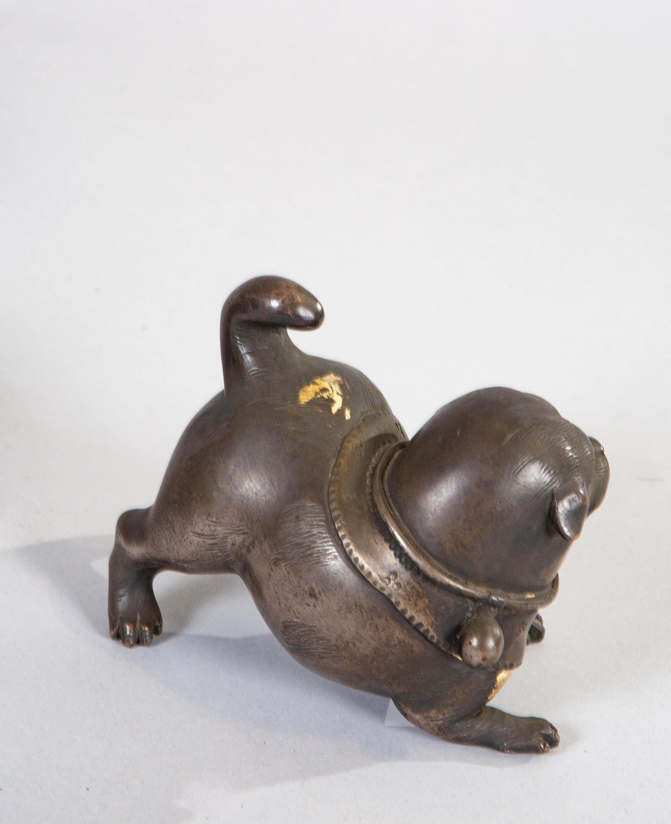 Pair of 19th Century Japanese Bronze Playful Puppies For Sale 5