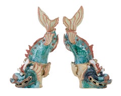 Pair of 19th century Japanese ceramic Shachikoko roof ornaments