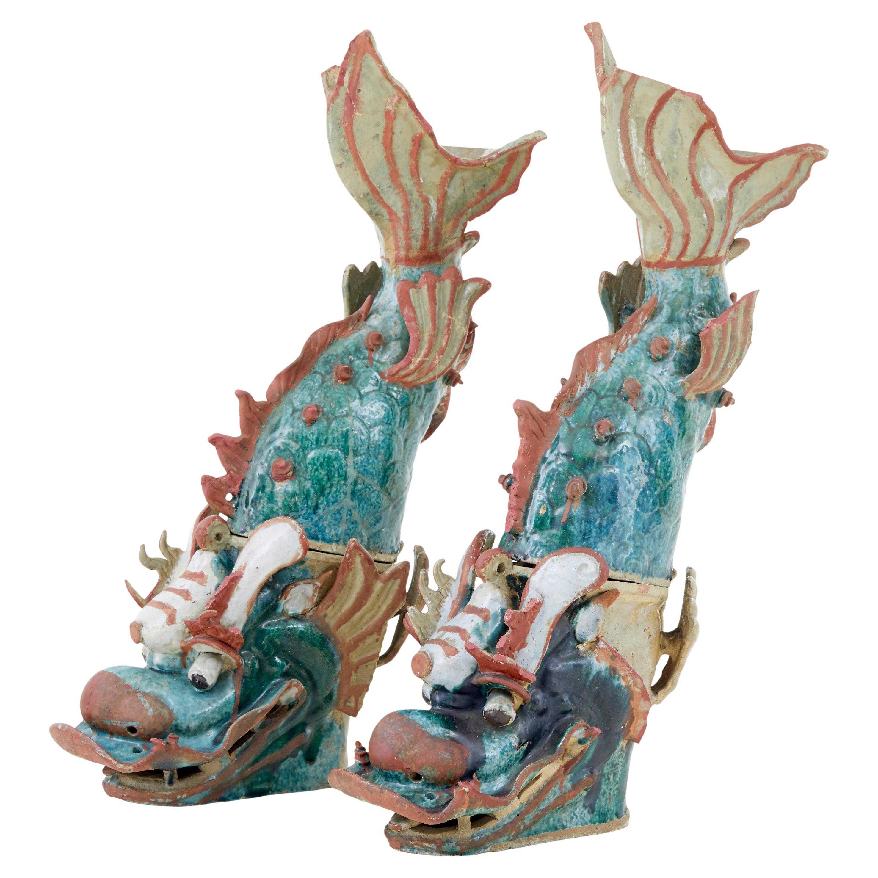 Pair of 19th century Japanese ceramic Shachikoko roof ornaments For Sale
