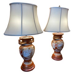 Pair of 19th Century Japanese Cinnamon and Gold Gilt Vases Converted to Lamps