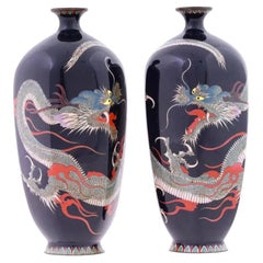 Pair of 19th Century Japanese Cloisonné Enamel Vases of Dueling Dragons Attribut
