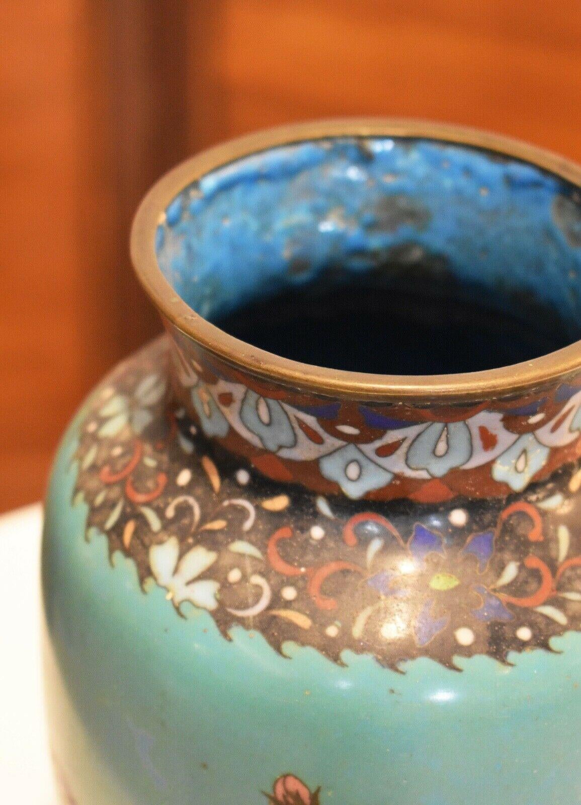 Copper Pair of 19th Century Japanese Cloisonné Vases