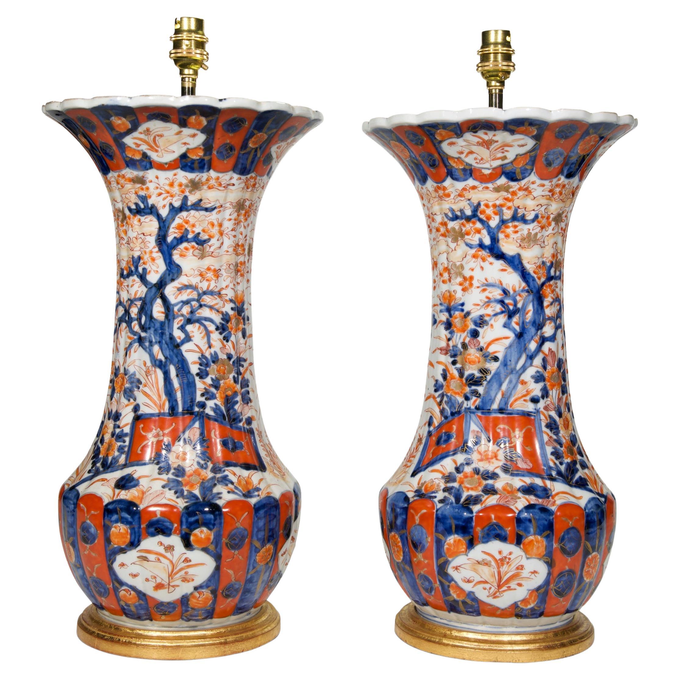 Paire de  Lampes de table en porcelaine Imari du 19ème siècle