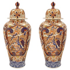 Pair of 19th Century Japanese Imari Porcelain Urns
