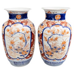 Antique Pair of 19th Century Japanese Meiji Period Imari Porcelain Vases