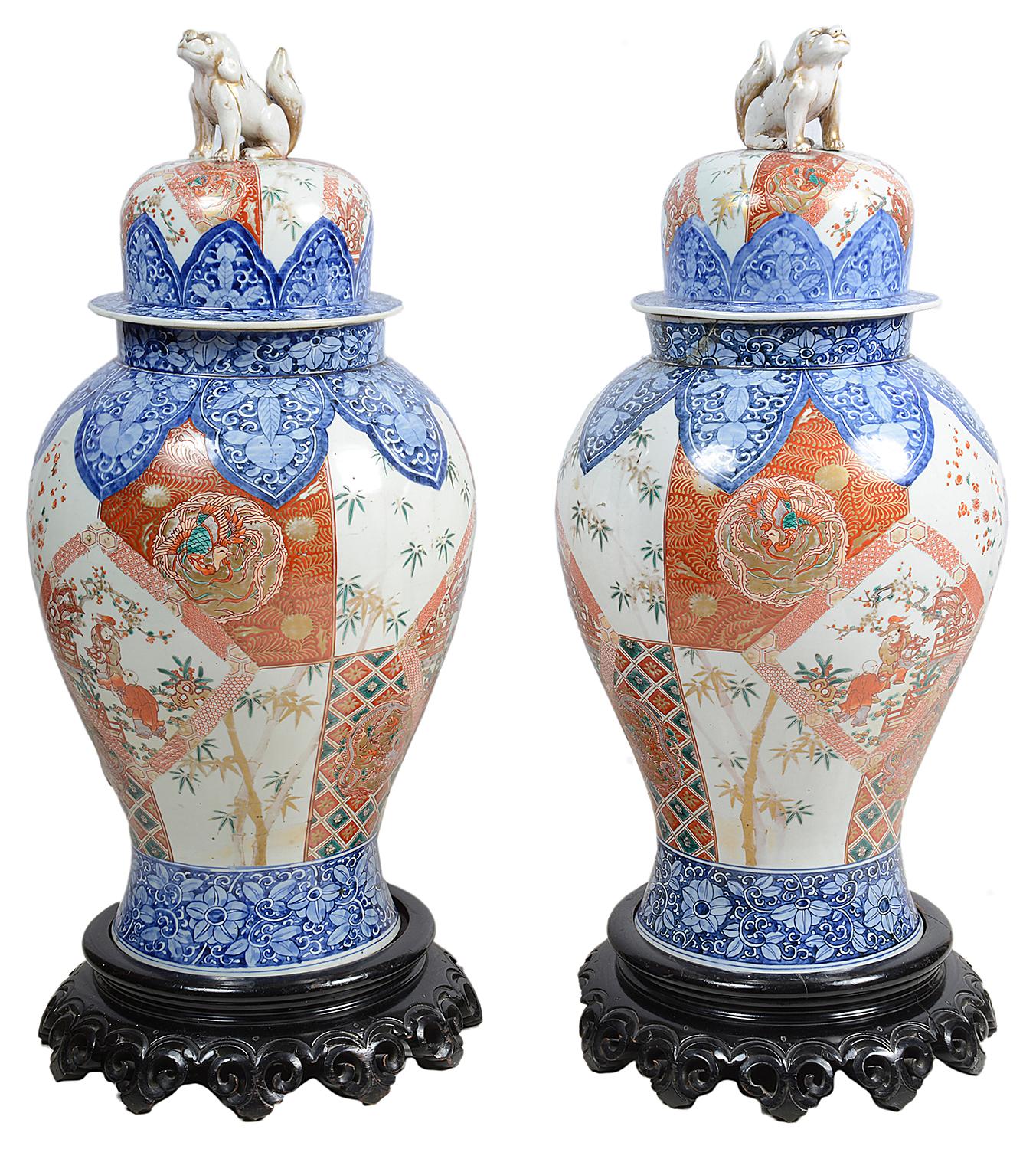 Pair of 19th Century Japanese Imari Vases 1