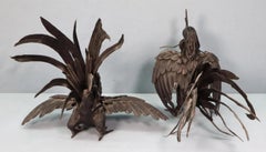 Pair  of 19th Century Japanese Iron Fighting Cocks