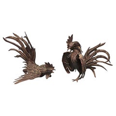 Pair  of 19th Century Japanese Iron Fighting Cocks