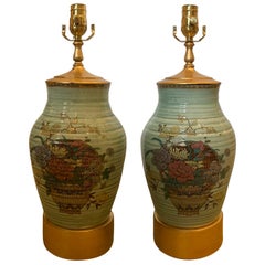 Pair of 19th Century Japanese Kutani Pottery Lamps on Custom Giltwood Bases